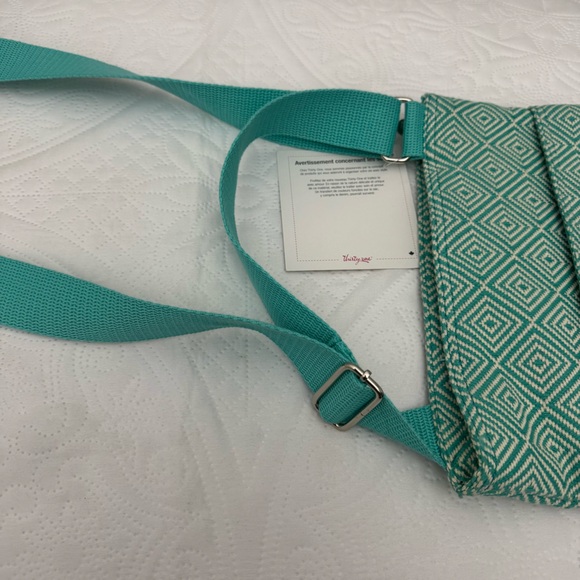 NEW Thirty One Organizing Shoulder Bag Turquoise Graphic Weave Crossbody Purse - Picture 5 of 10